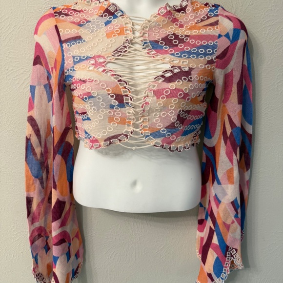 Free People bell sleeve lace up crop “eyes on you” - Picture 2 of 11